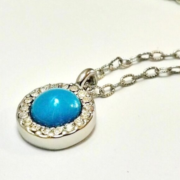Lia Sophia Necklace Petite Faux Turquoise & Crystal Pendant NWT (Marks on tag) - Picture 2 of 8